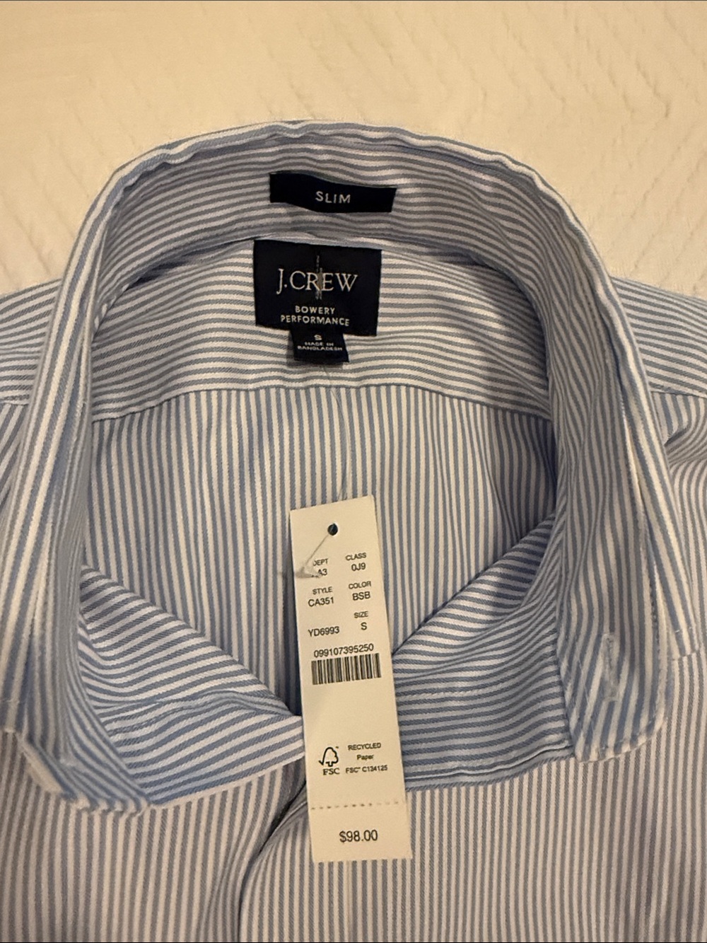 J. Crew Men's Blue and White Pinstripe Dress Shirt NWT - Picture 2 of 3
